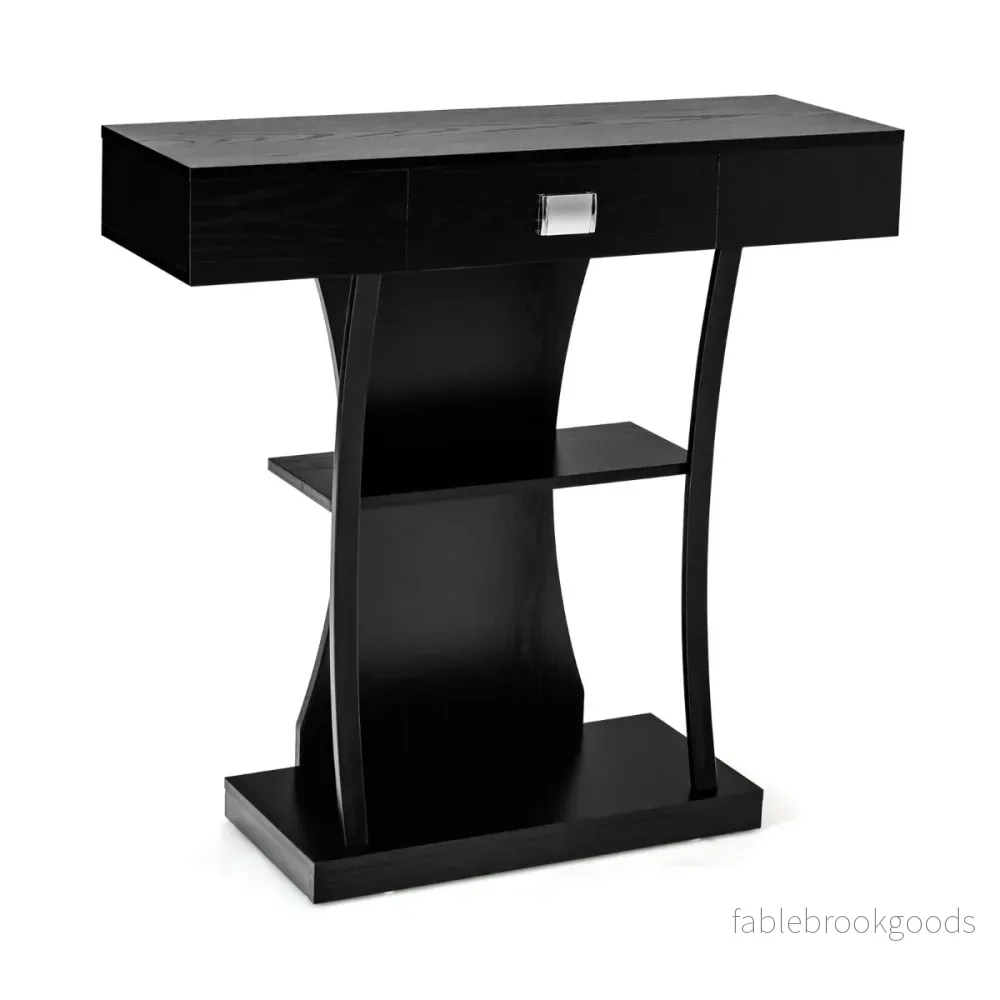 Konsolbord – med lådor och metallstomme hyllor tippskydd hallbord – 2 – Svart