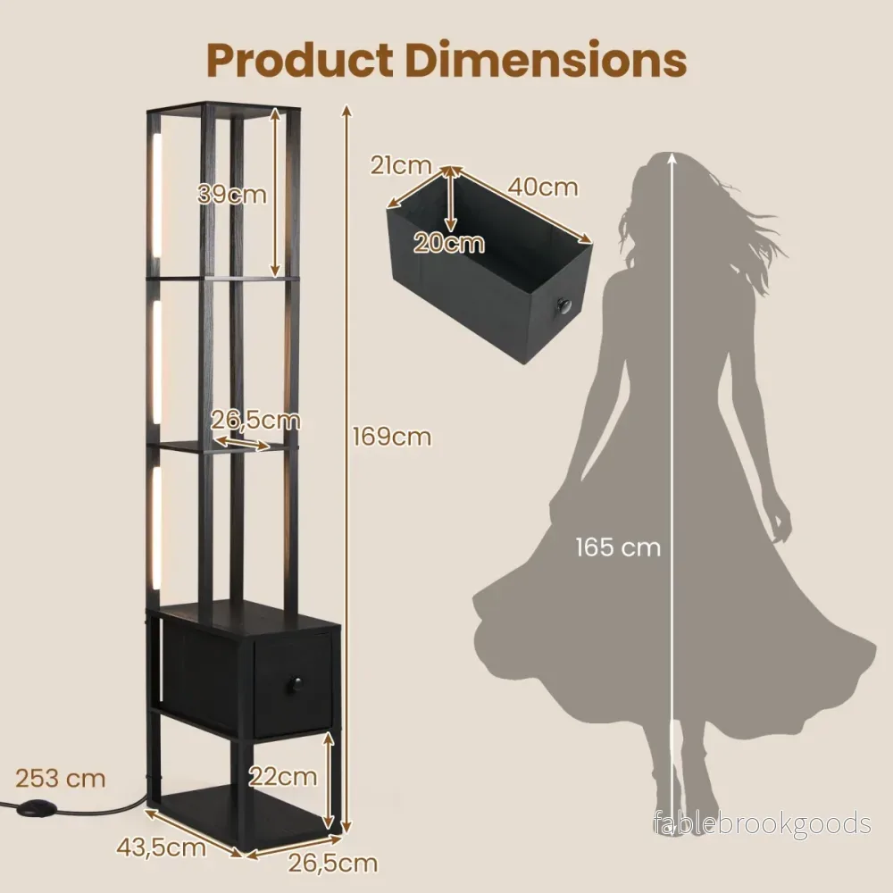 Golvlampa – med justerbar ljusstyrka modern stående sido bord – 43,5 x 26,5 x 169 cm – Svart - Bild 2