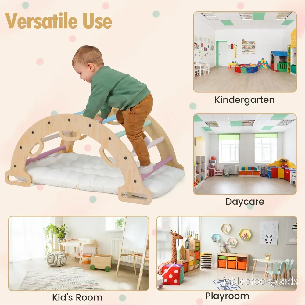 Klattringbåge – i trä Montessori klättergunga med mjukt kuddar klättertriangel för barn från år – 3 – Flerfärgad - Bild 3