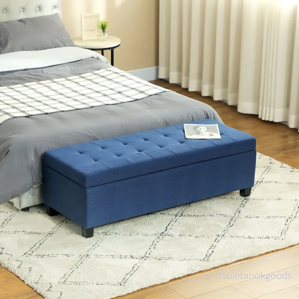 Förvaring Ottoman bänk med knapptuft, blå, 125 cm - Bild 2