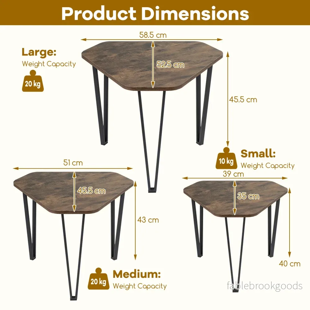 Sidoffbord – pack stapelbara soffbord i storlekar sidobord med ben av stål i industriell stil – 3 3 – Brun - Bild 2