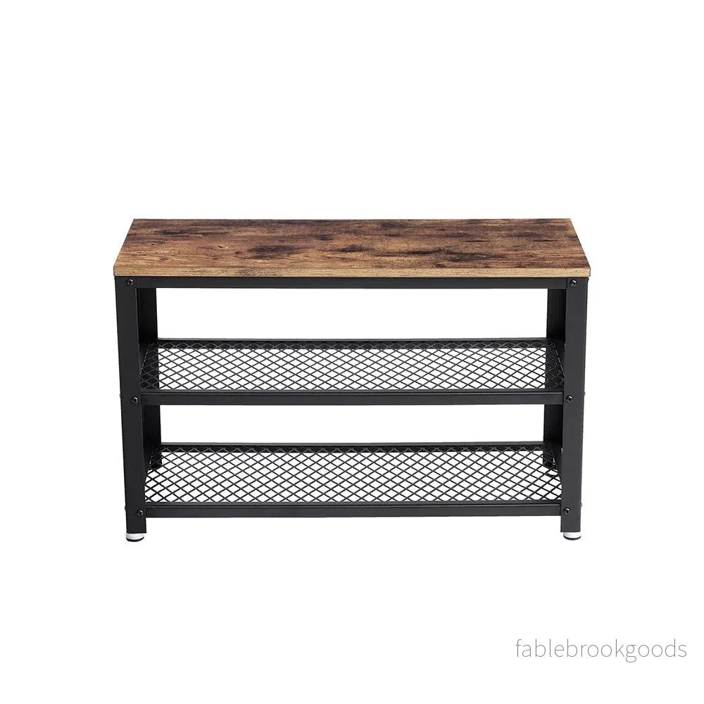 Skobänk – 2 hyllor – vintage brun/svart - Bild 2
