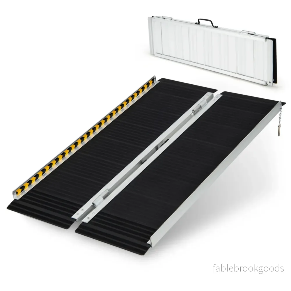 Rullstolsramp – Bärbar och halkskyddad hopfällbar upp till lastkapacitet aluminium – 272 kg 122 x 74 cm – Svart