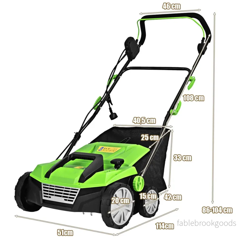 Elektrisk – rivare gräsmatta luftare 1800W nivåer Arbetsdjup – 2 106 x 58 x 110,5 cm – Grön - Bild 2