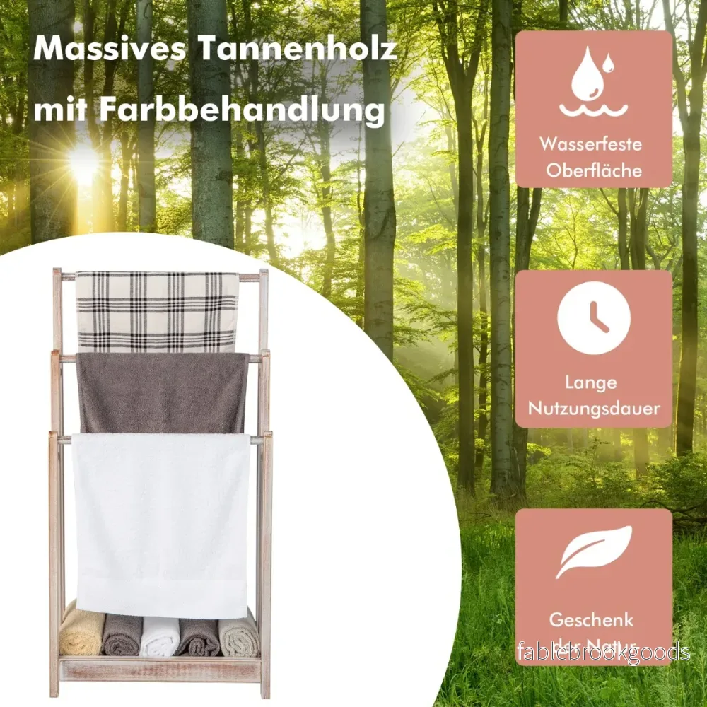 Fristående – handdukshållare i trä med handduksstänger och undre hylla tippskydd – 3 – Vit - Bild 3