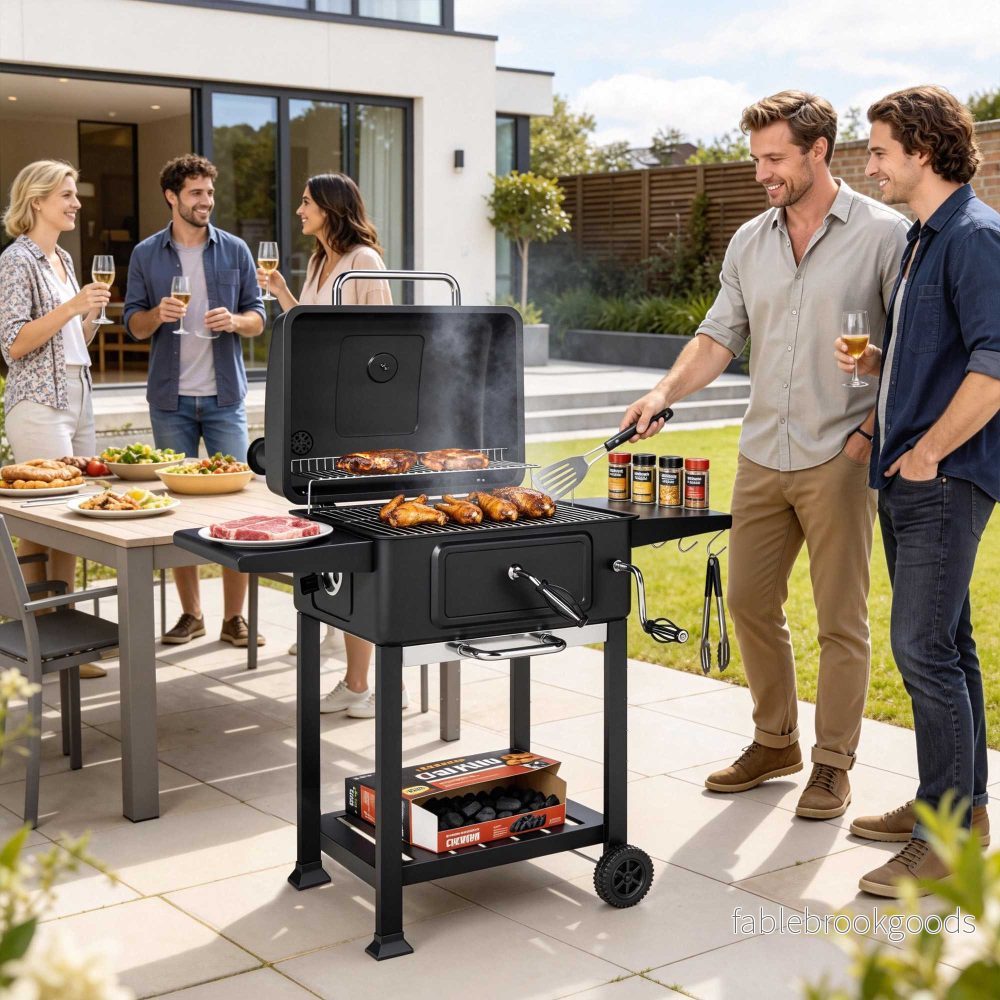 Rökgrill med kolgrill och justerbar kolpanna och termometer - Bild 2