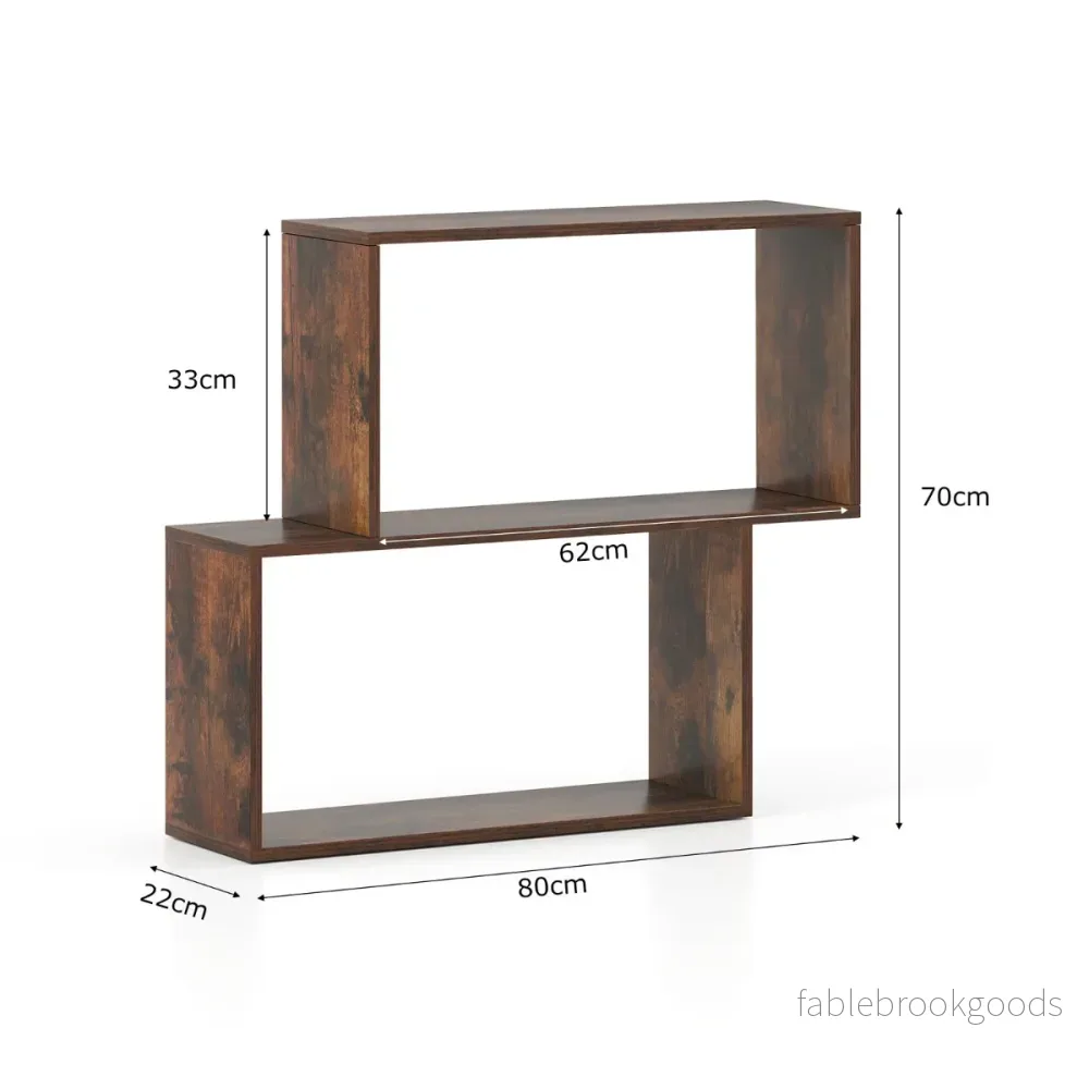 vånings – geometrisk bokhylla fristående trähylla med kubformade fack – 3 2 – Brun - Bild 2