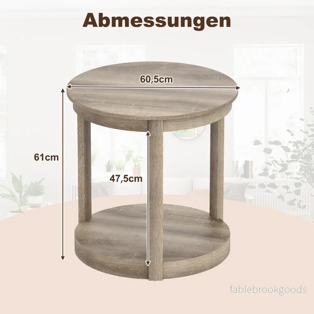 Rund – soffbord vardagsrumsbord med nivåer gummiträ kaffebord sidobord i lantlig – 2 – Grå - Bild 2