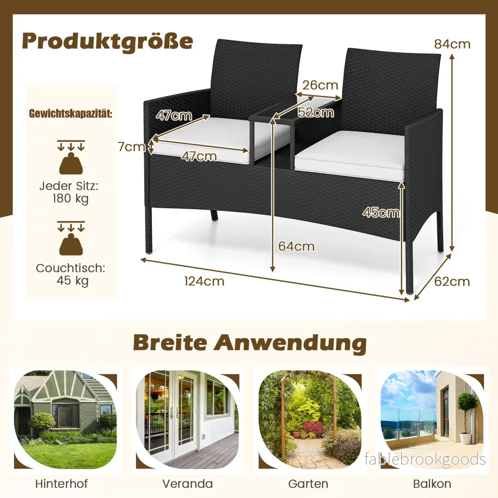 Trädgårdsbänk – med bord sits Polyrattan sittbänk sittgrupp trädgårdsmöbler terrassmöbler – 2 – Svart - Bild 2