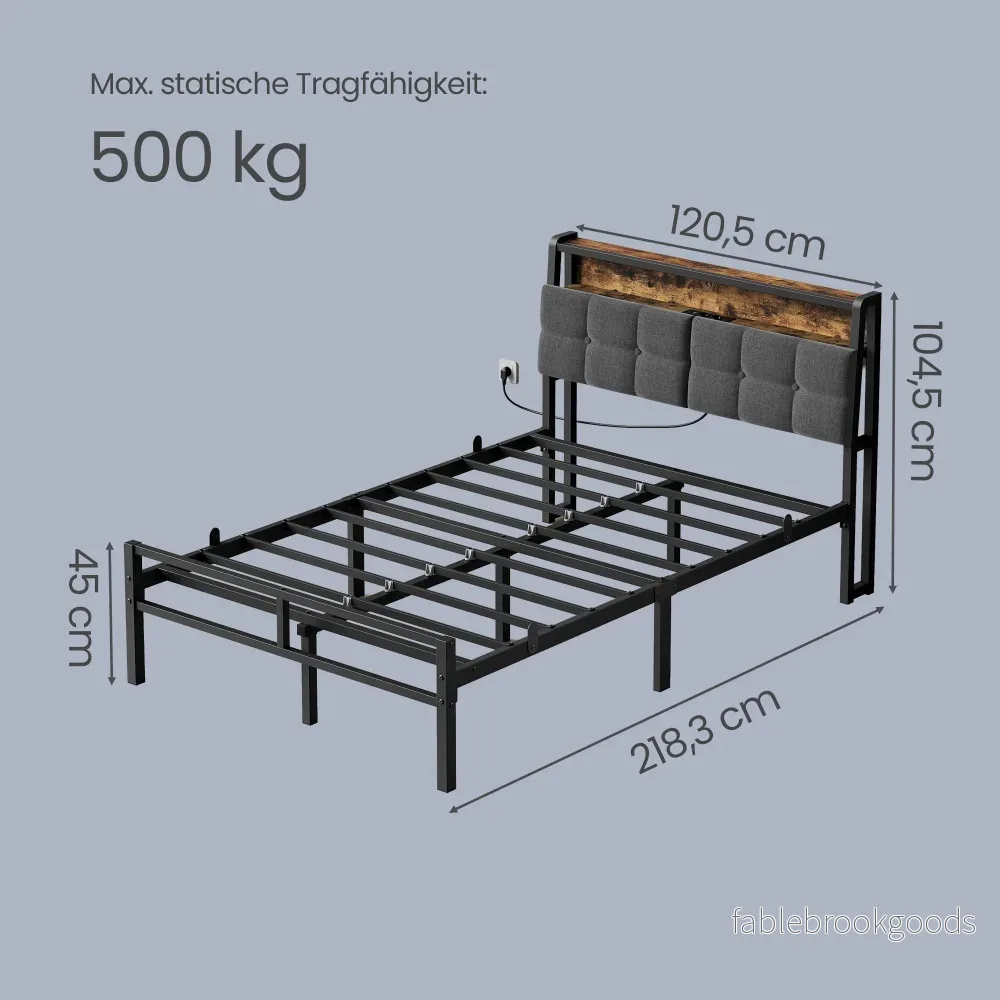 Metalen Bed - 120 x 200 cm - Met Opbergruimte - Ledverlichting - Matzwart - Bild 3