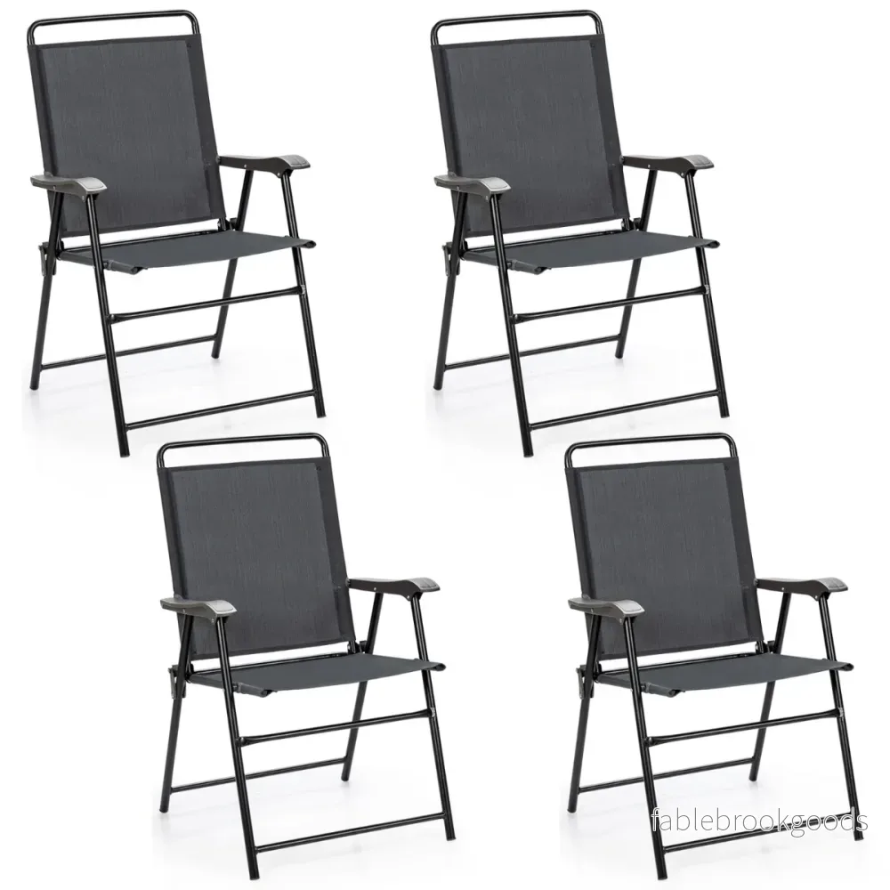 Set – med fällbara utomhusstolar andningsbart tyg och halkfria fotkuddar uteplatsstol – 4 – Grå - Bild 2