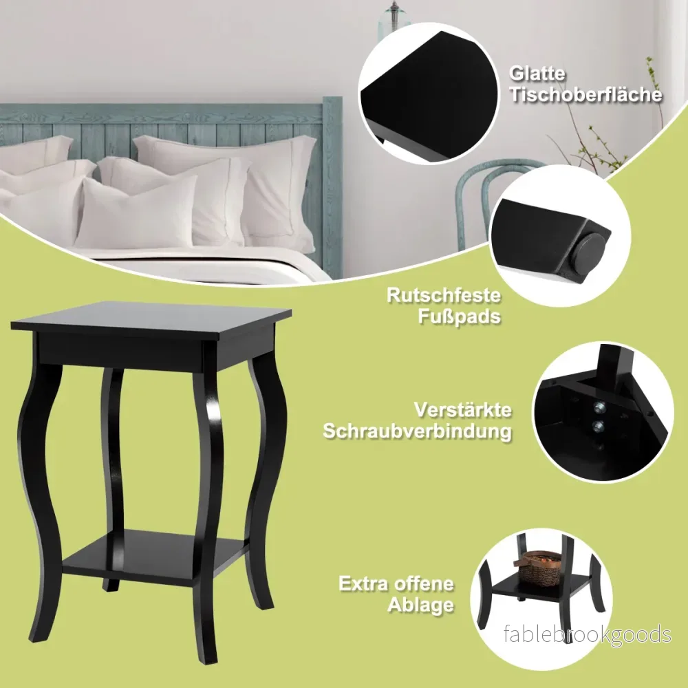 Set – med sidobord böjda ben och vånings sängbord hylla – 2 2 – Svart - Bild 3