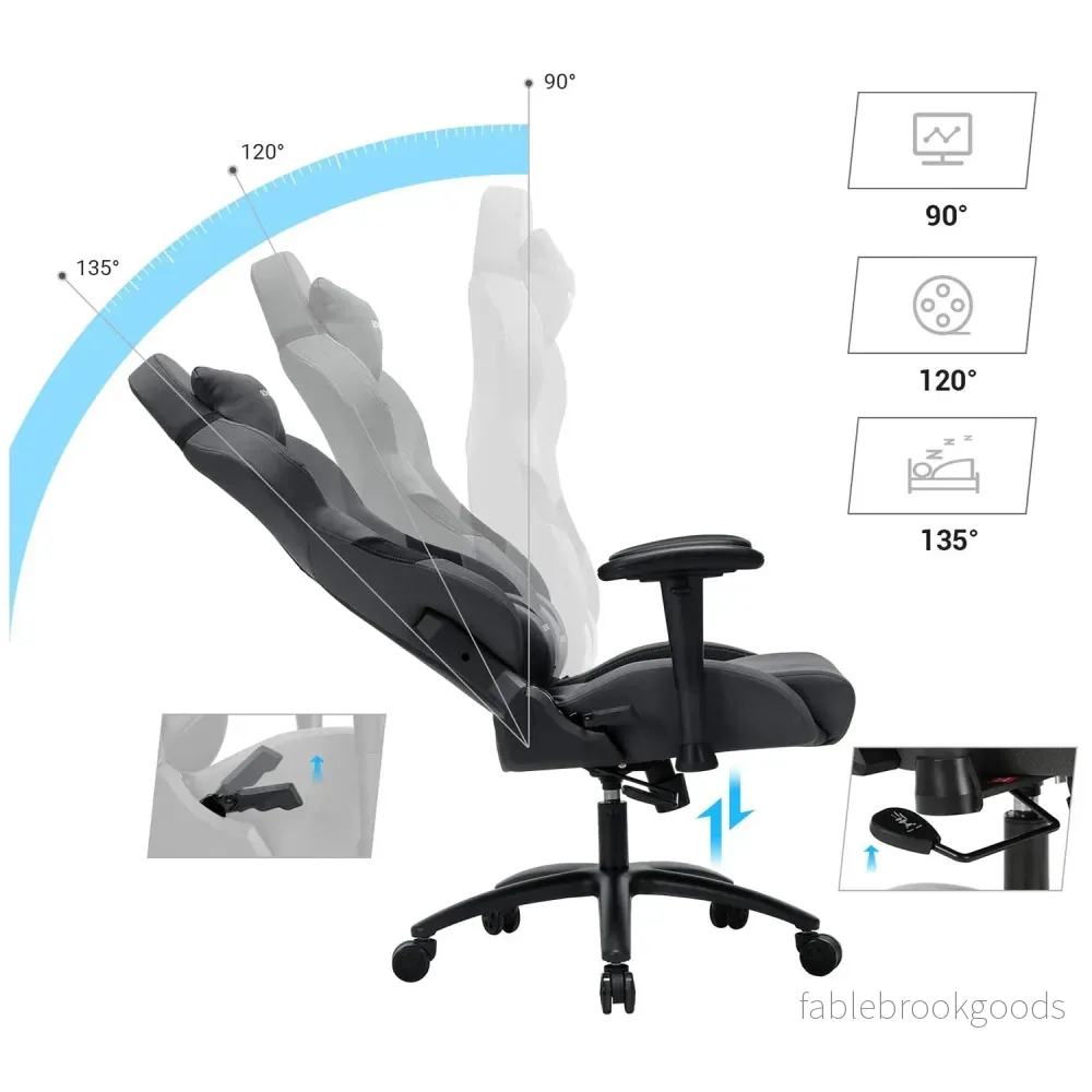 Gamingstol – Ergonomisk med ländkudde – Gråsvart - Bild 3