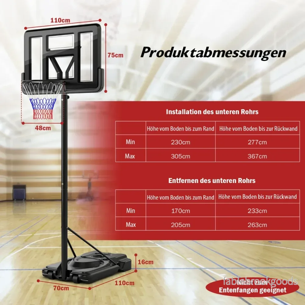 Höjdjusterbart – basketställ Utomhusbasketbåge med stativ – 170-305 cm – Svart - Bild 2