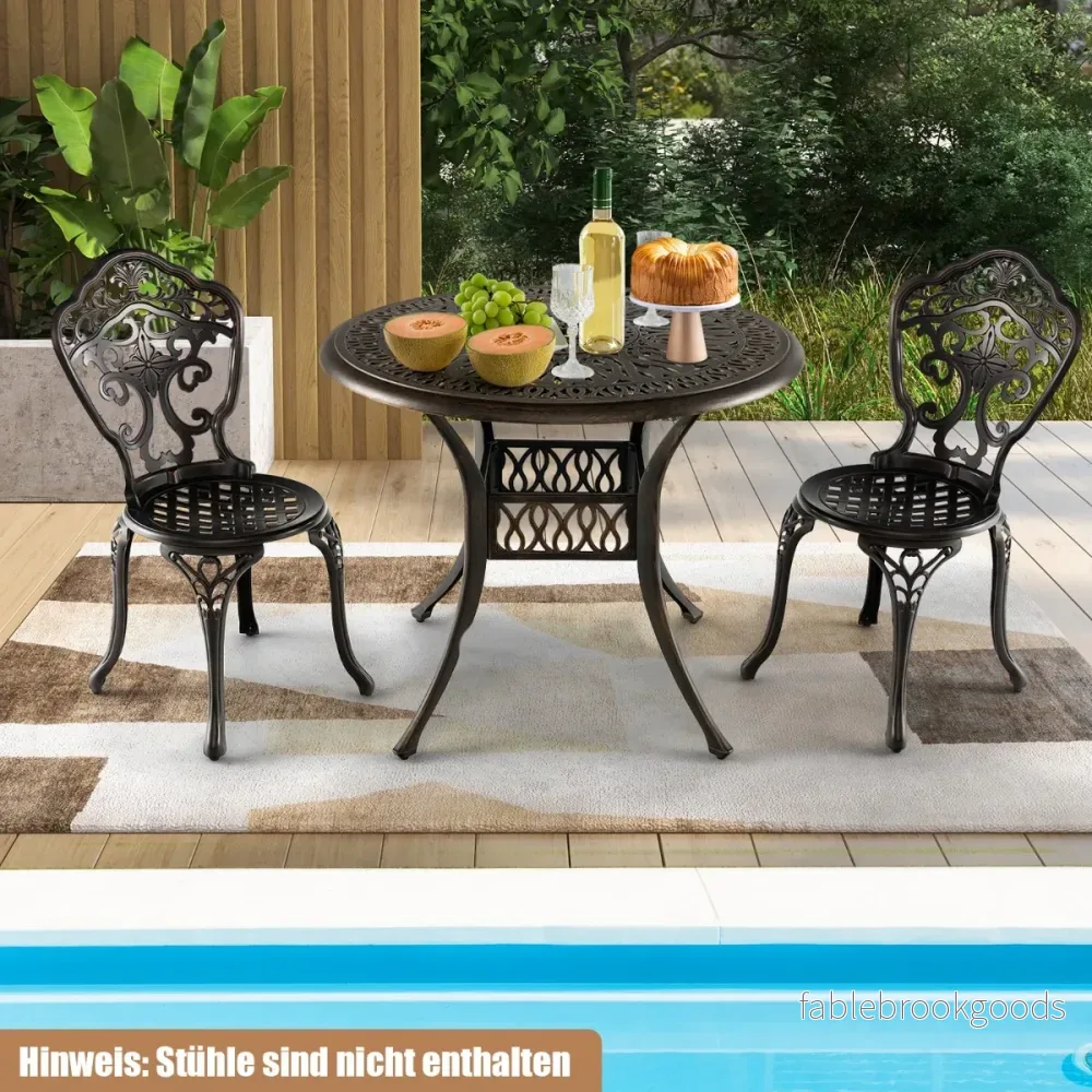 Runt – uteplats matbord bistrobord av gjuten aluminium med paraplyhål – Ø 90 x 74 cm – Brun - Bild 2