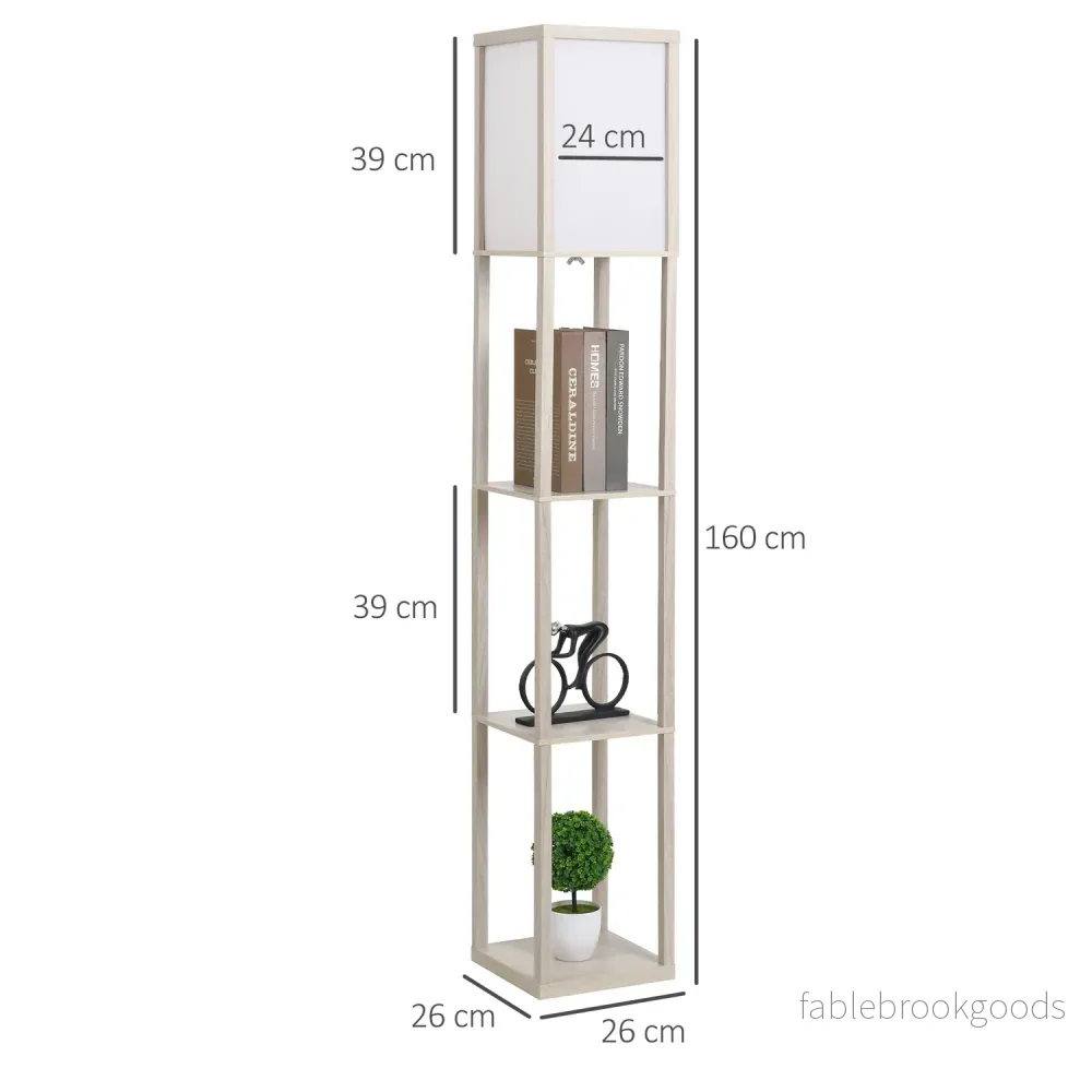 Golvlampa med hyllor – Ek och Vit, E27 40W, 160cm - Bild 3