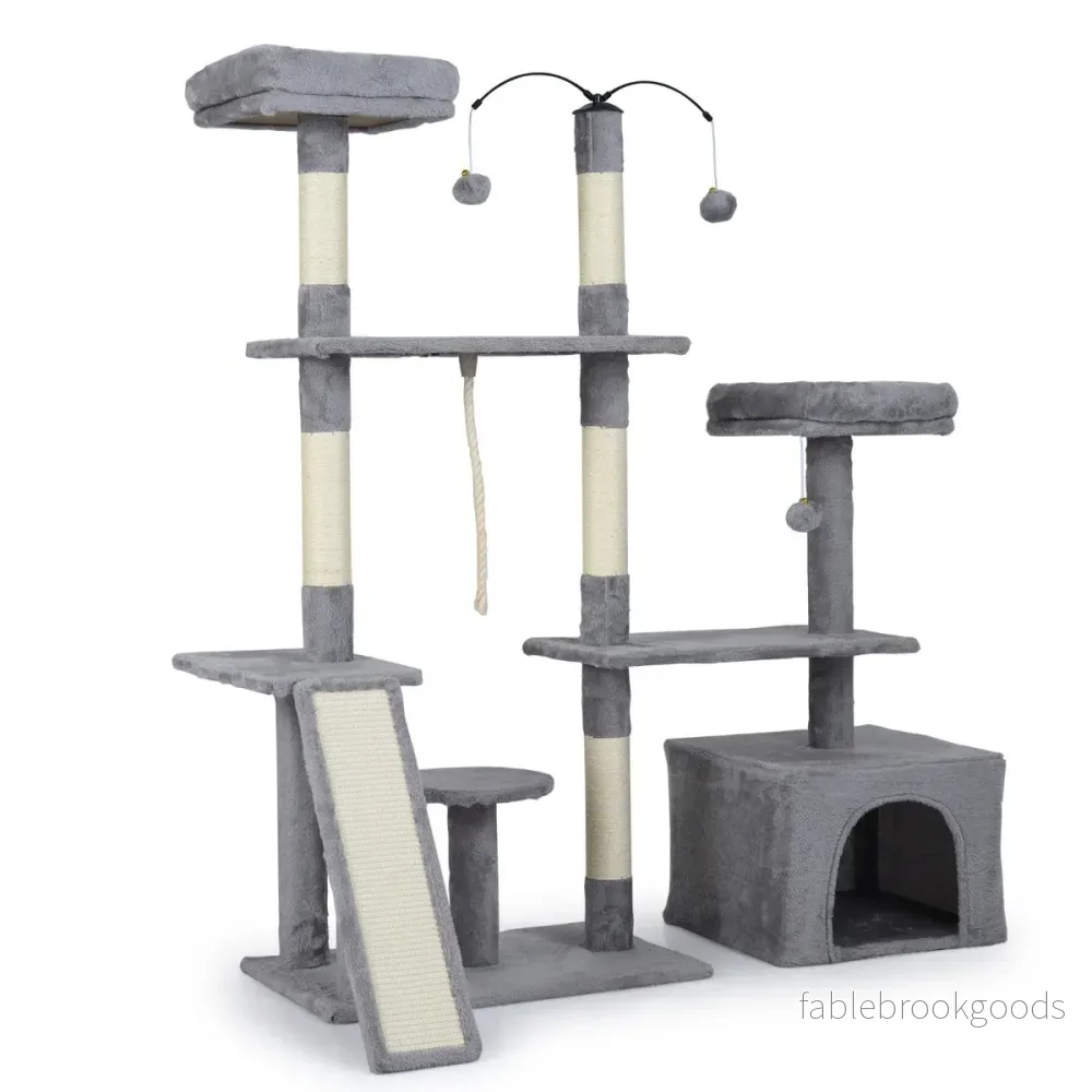Kratzbaum – med roterbar design Kattklätterträd kattgrotta och ramp Klatsträd – Ljusgrå