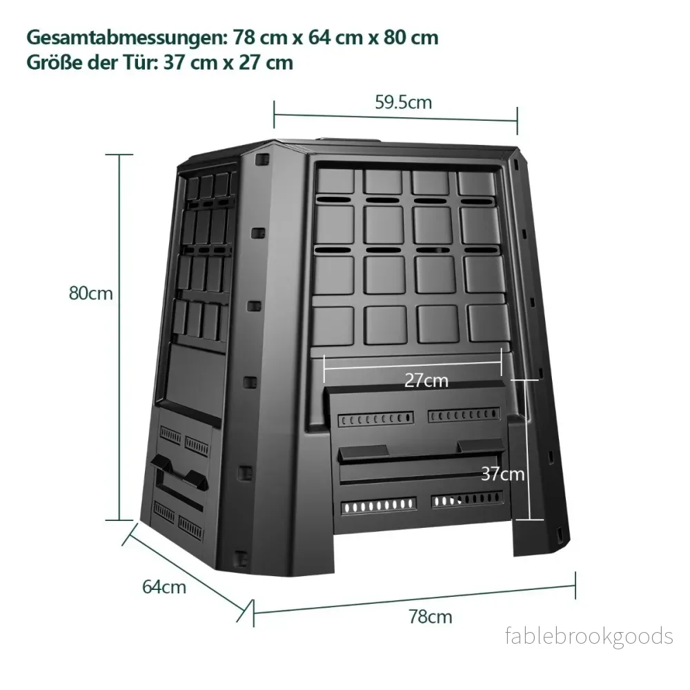 Trädgårdskomposter – PP Thermokomposter med lock och justerbara luftöppningar – 380 L 78 x 64 x 80 cm – Svart - Bild 2