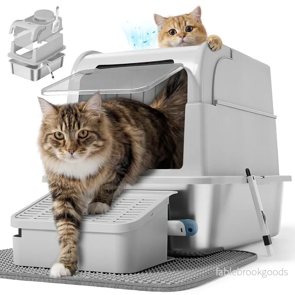 Gesloten Kattenbak – Roestvrij Staal – 2 Ingangen – Met Schepje – Zilvergrijs Gesloten Kattenbak – Roestvrij Staal – 2 Ingangen – Met Schepje – Zilvergrijs