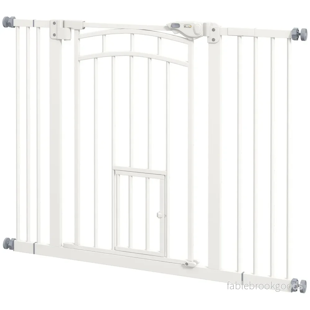 Auto-Close Pet Gate med kattlucka, 74-100 cm, Vit