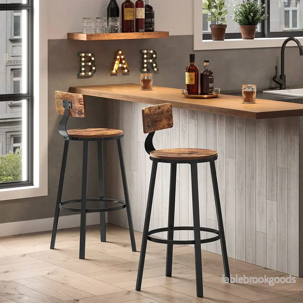 Barstolar – Set om 2 med ryggstöd – Träsits – Brunsvart - Bild 3
