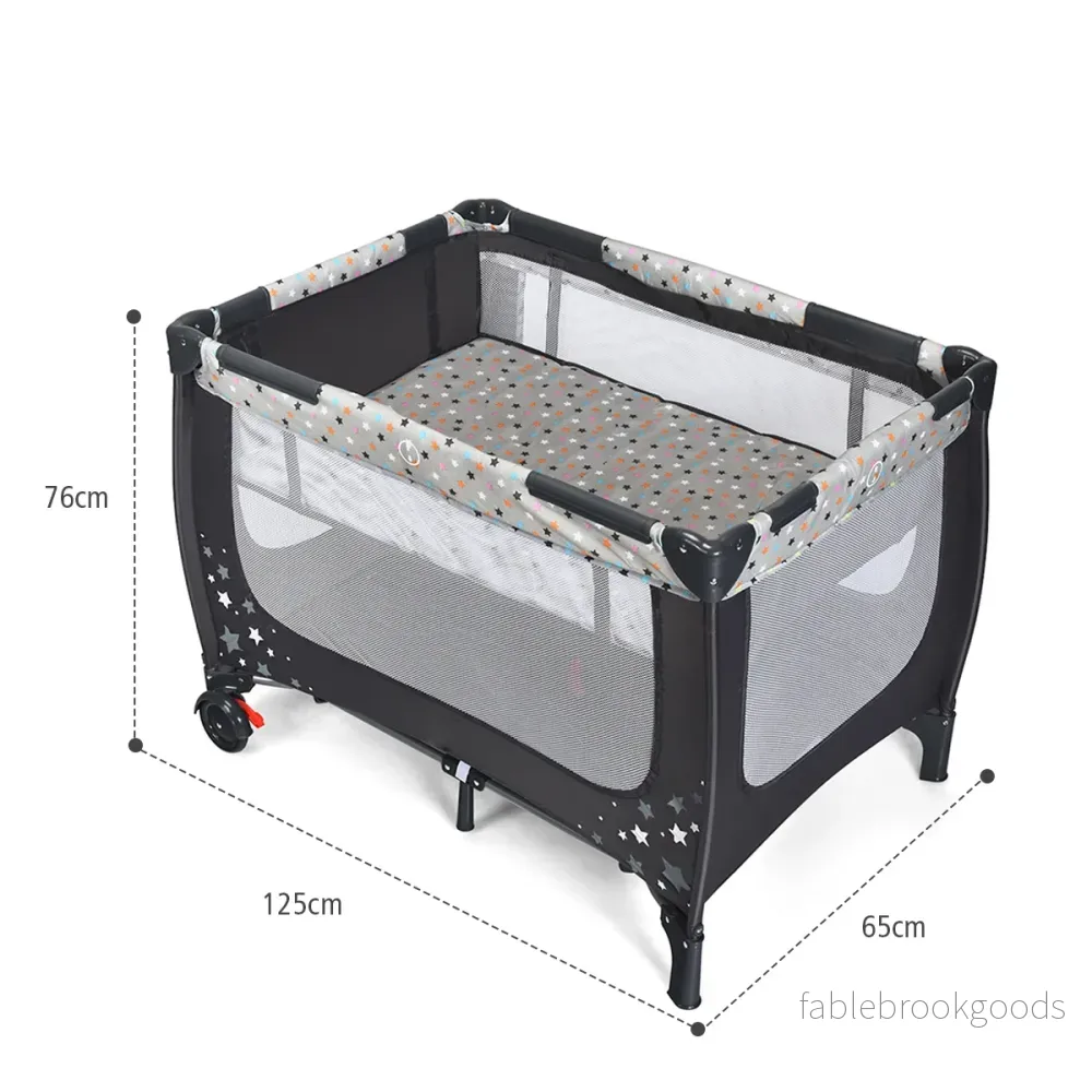 i – resesäng och lekhage Hopfällbar barnsäng – 2 1 125 x 65 x 76 cm – Grå