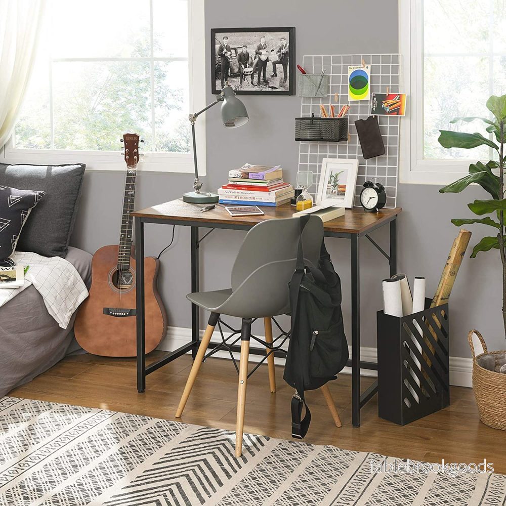Skrivbord – Vintage finish – Stålram – Brun/svart - Bild 2