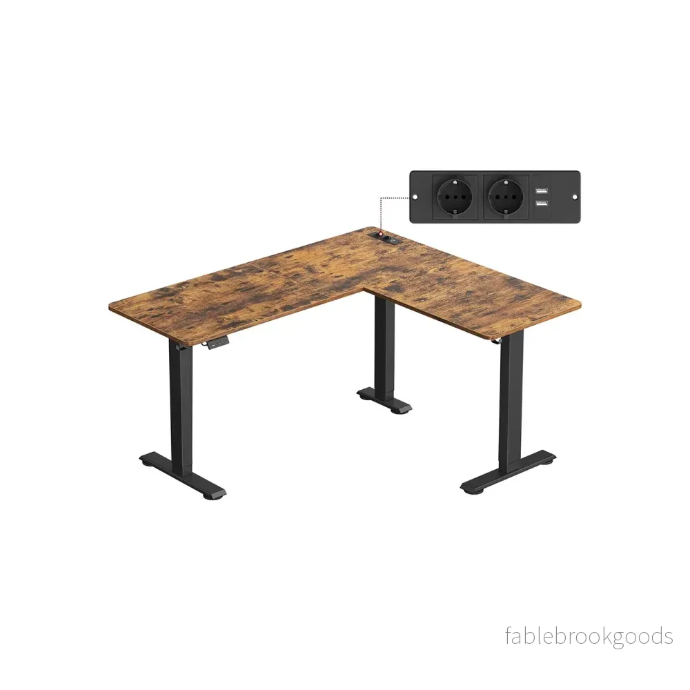 Hörnskrivbord – elektriskt – justerbart i höjdled – vintagebrun och bläcksvart Hörnskrivbord – elektriskt – justerbart i höjdled – vintagebrun och bläcksvart