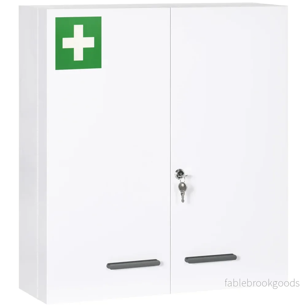 Väggmonterat medicinskåp, stål, vit, 6 hyllplan