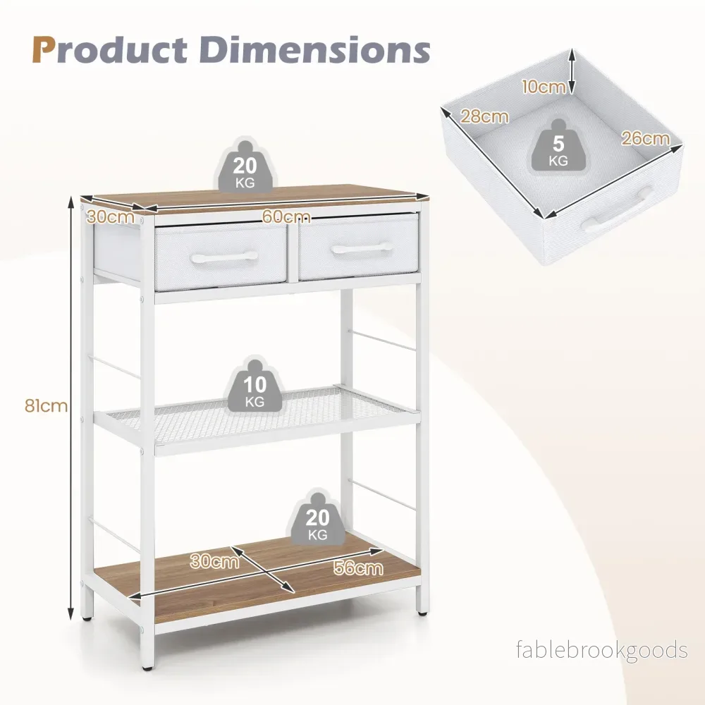 Smal – konsolbord, entrébord med två tygfacklådor och öppna hyllor – 60 x 30 x 81 cm - Bild 2