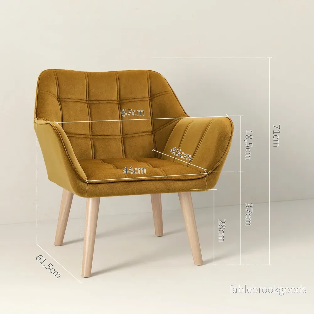 Yellow Velvet Scandinavian Wing Chair – 67x61,5x71 cm - Bild 3