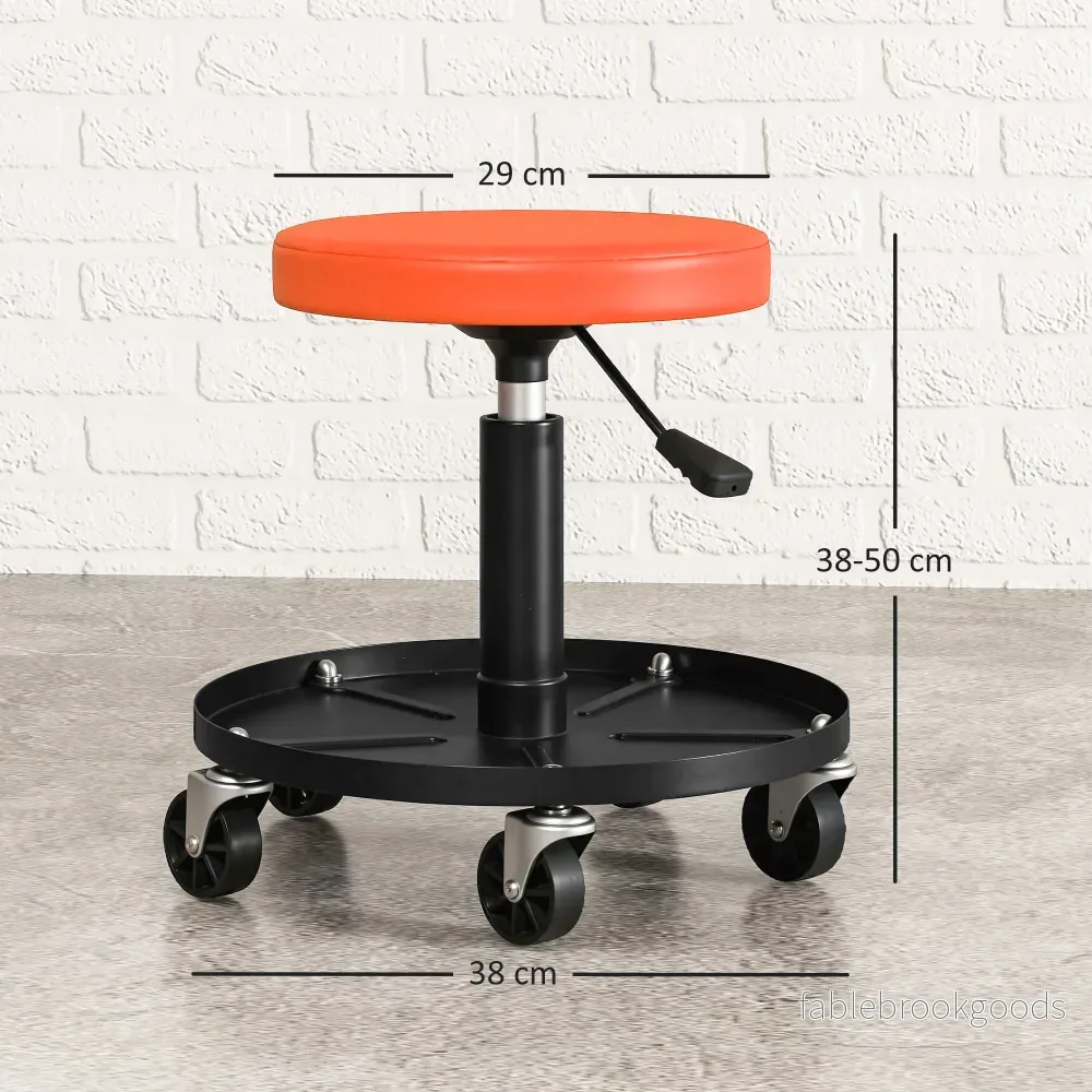 Verkstadspall med hjul, höjdjusterbar från 38-50cm, lastkapacitet upp till 135 kg, Orange - Bild 3