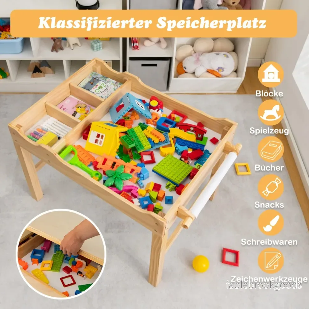 i – barnbord av furu med vändbar bordsskiva och förvaringsutrymme pappersrulle Natural – 2 1 – Natur - Bild 3