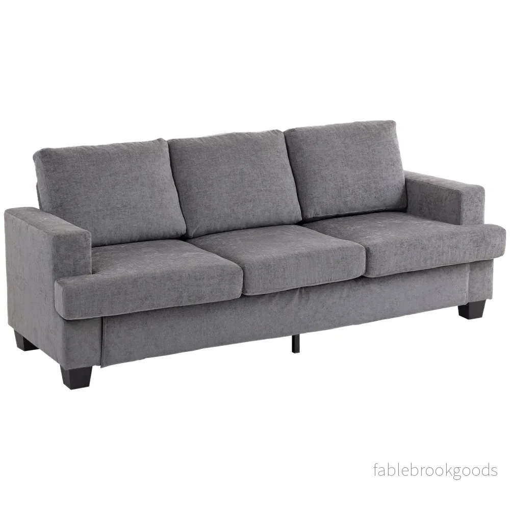 3-sits soffa, klädsel i grå tyg, Stålstomme