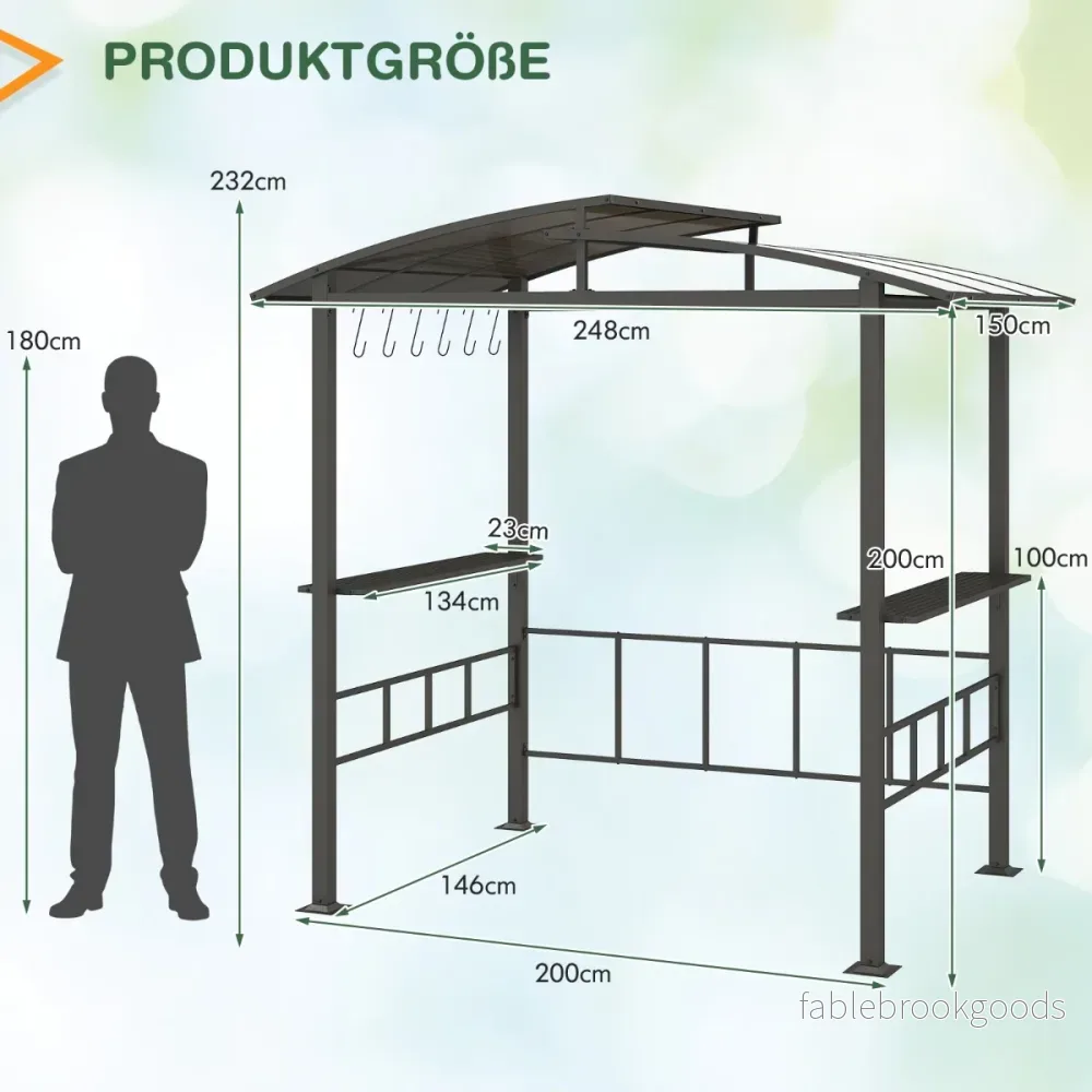 Grillpaviljong – Utomhus Grillöverbyggnad med Sidobord för Trädgårdspaviljong metall – 248 x 150 x 232 cm – Svart - Bild 2