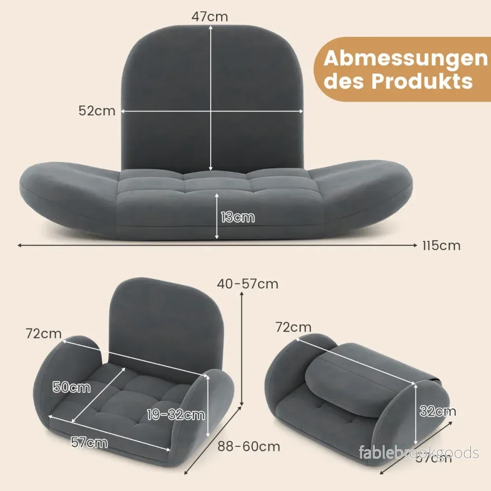 Golvstol – med justerbart ryggstöd och armstöd Bondensofa Fällbar – Grå - Bild 2