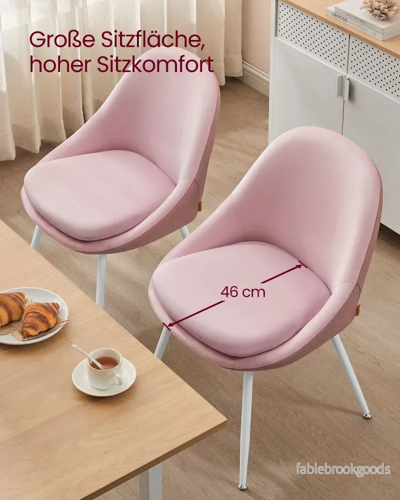 Matsalsstolset om 2 med kuddar – sammet – pastellrosa och molnvit - Bild 3