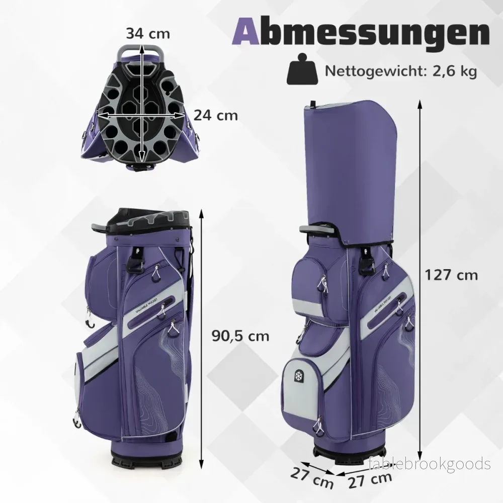 Golfbag – med fack och bärrem regnskydd fickor Lätt golfvagnsbag – 14 11 – Lila - Bild 2