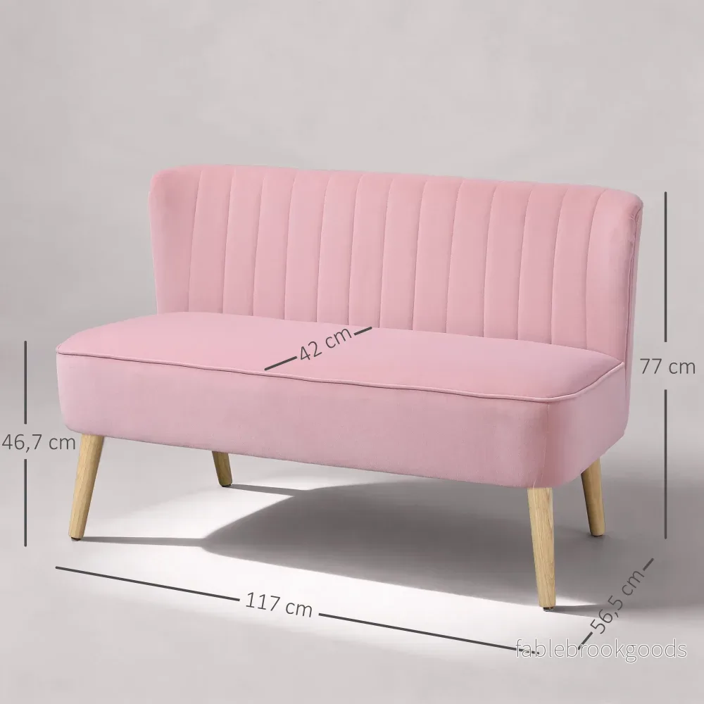 Rosa 2-sits tygsoffa med träben - Bild 3