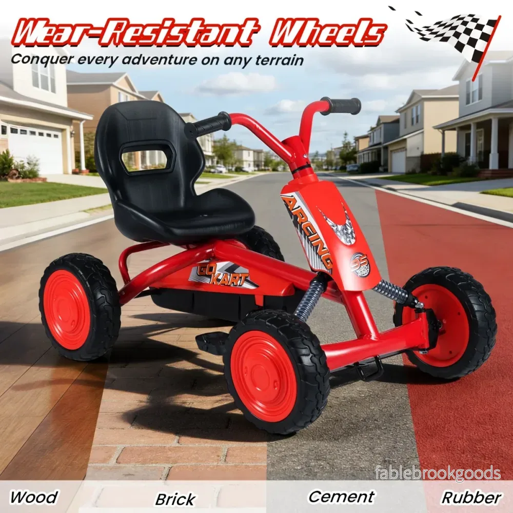 Barn – gokart för utomhusbruk Justerbar sits, pedal framåt/bakåt, år – 3-8 – Röd - Bild 3