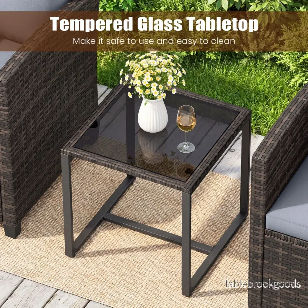 Rattan – Balkongset Inkl. Stolar Med Kuddar och GlasbordUtomhus Sittinggrupp Balkongmöbler – 2 – Grå - Bild 3