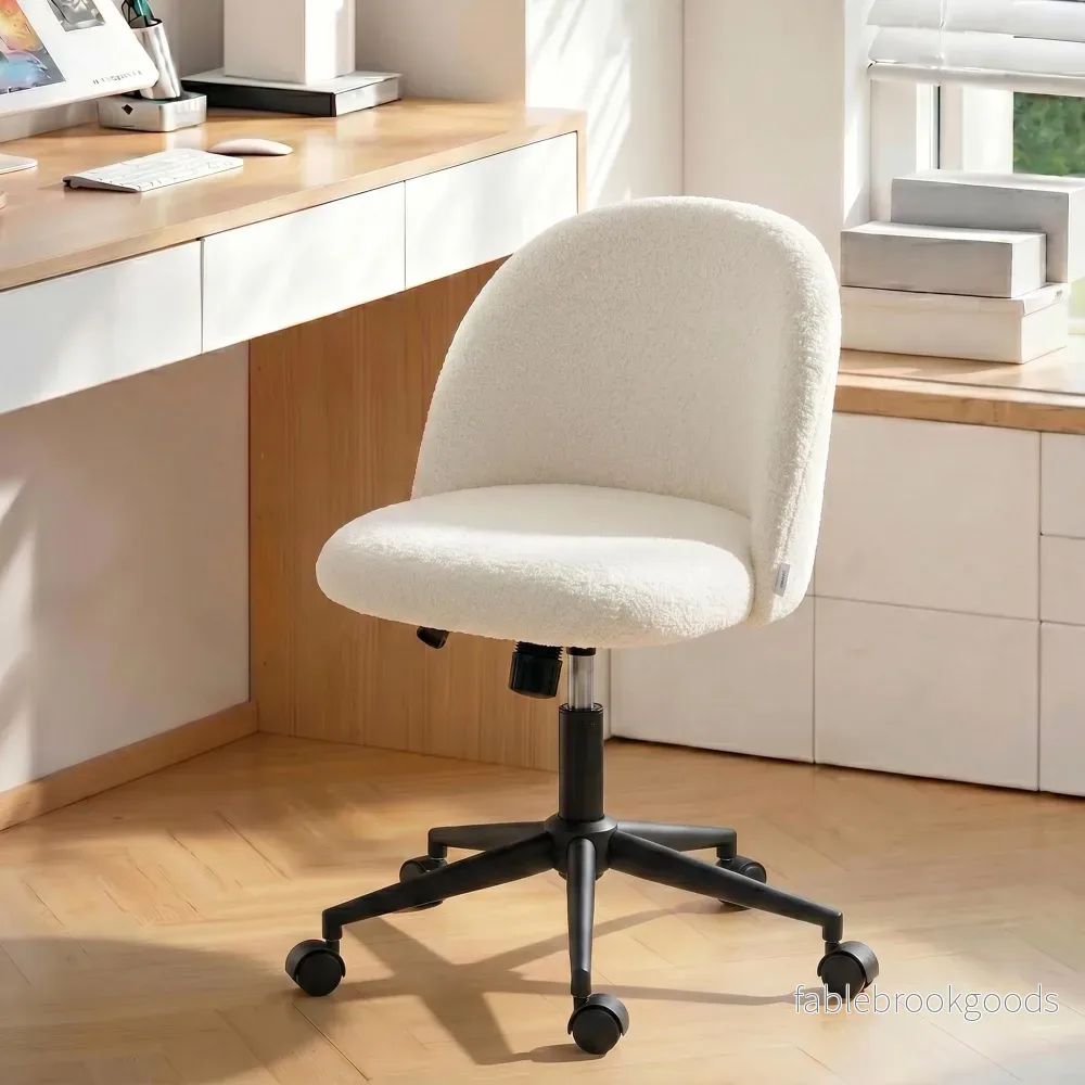 Snurrstol för kontor, Teddy Fleece, Höjdjusterbar, Krämfärgad - Bild 2