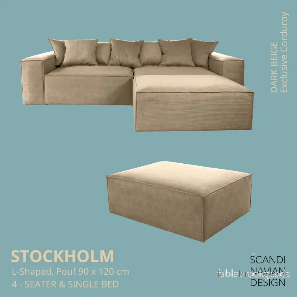 Stockholm L- Shaped sofa/single bed Exclusive Corduroy Dark Beige removable & washable cover Stockholm L- Shaped sofa/single bed Exclusive Corduroy Dark Beige removable & washable cover