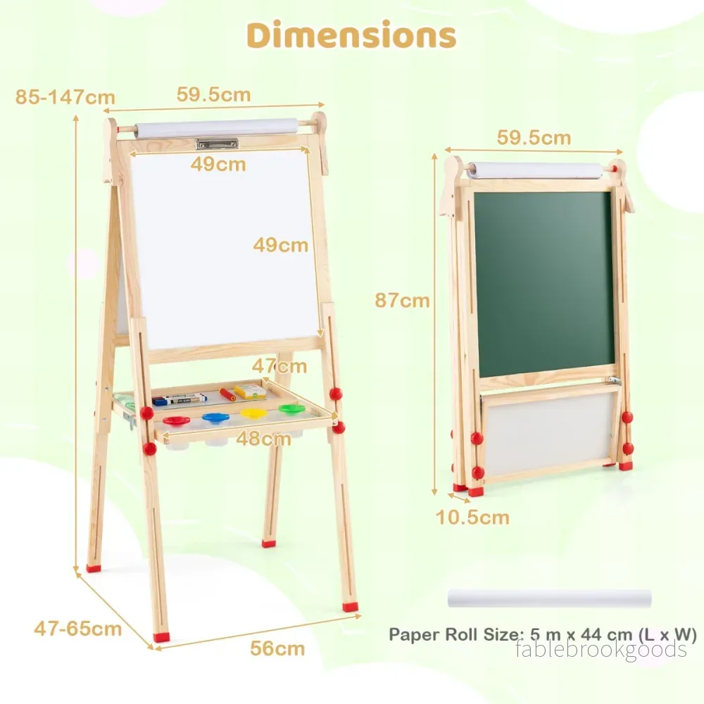 Trä – Konststaffli för Barn i ihopfällbar dubbelsidig magnetisk med Whiteboard Tavel – 3 1 – Natur - Bild 2