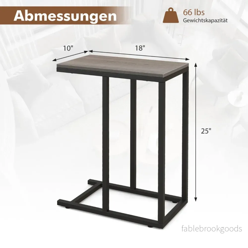 Sidobord – C format soffbord med metallram för vardagsrum – Grå - Bild 2