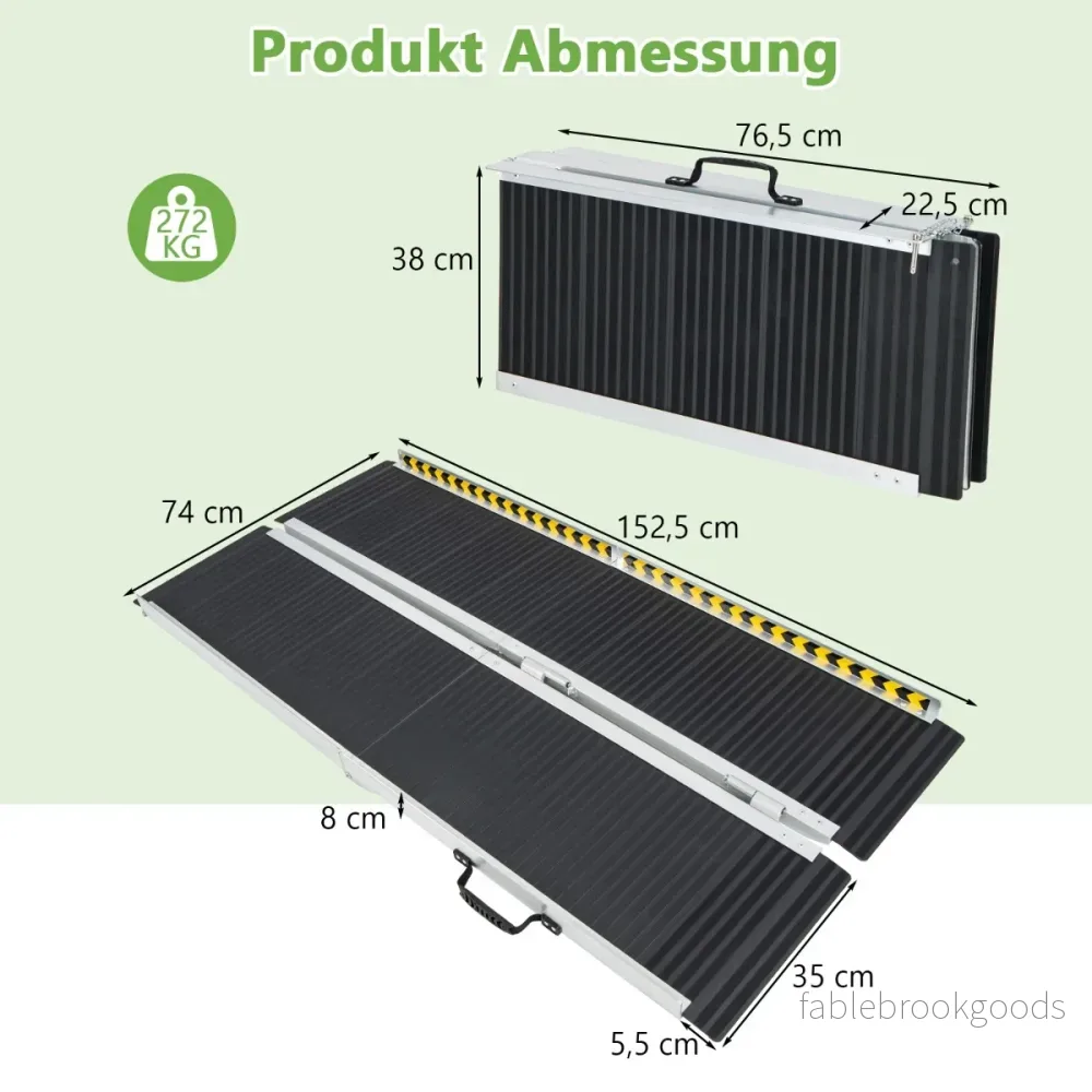 Rullstolsramp – Bärbar och Halkskyddad hopfällbar upp till Lastkapacitet aluminium – 272 kg 152,5 x 74 cm – Svart - Bild 3