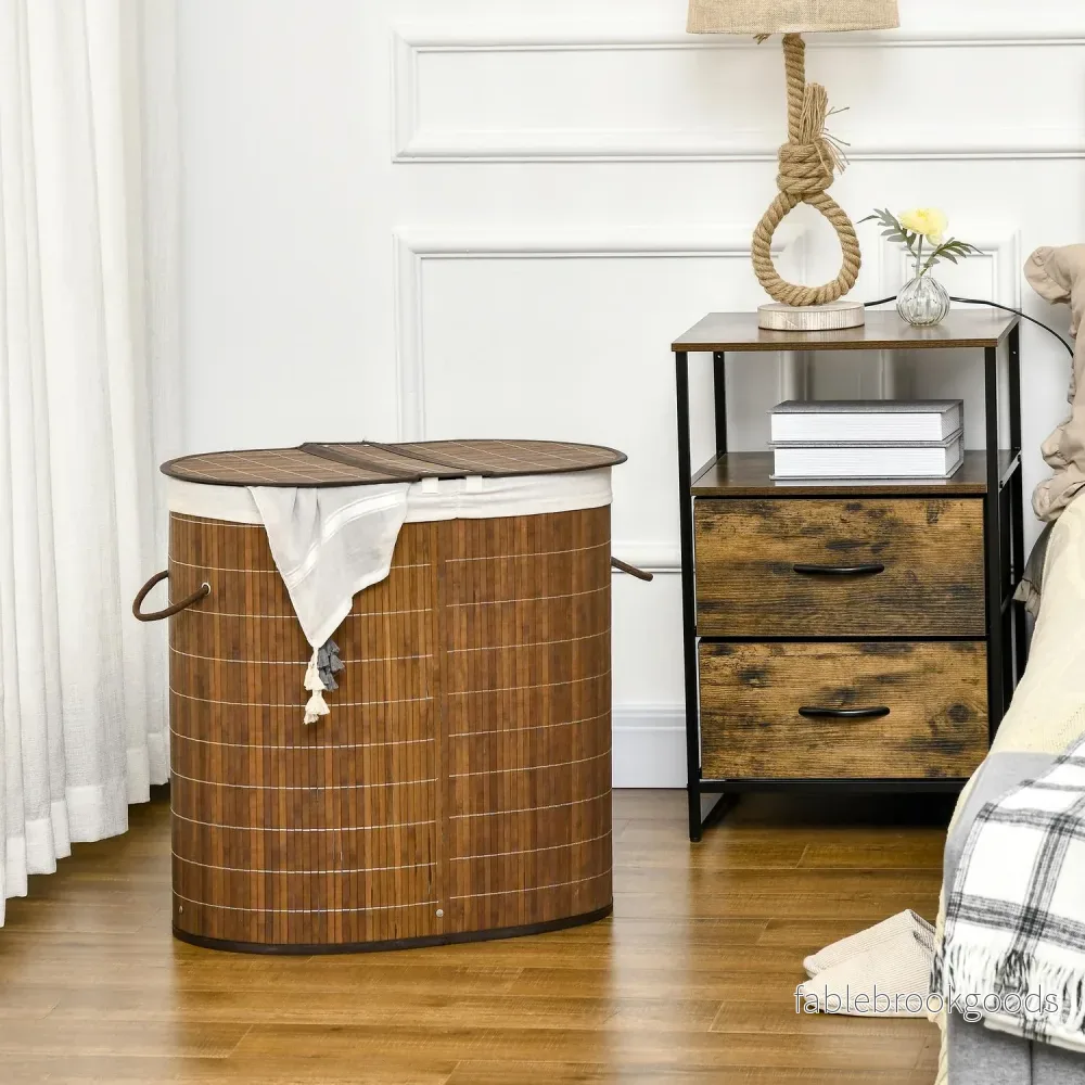 Bambu tvättkorg med lock – 100L, 2 påsar ingår - Bild 2