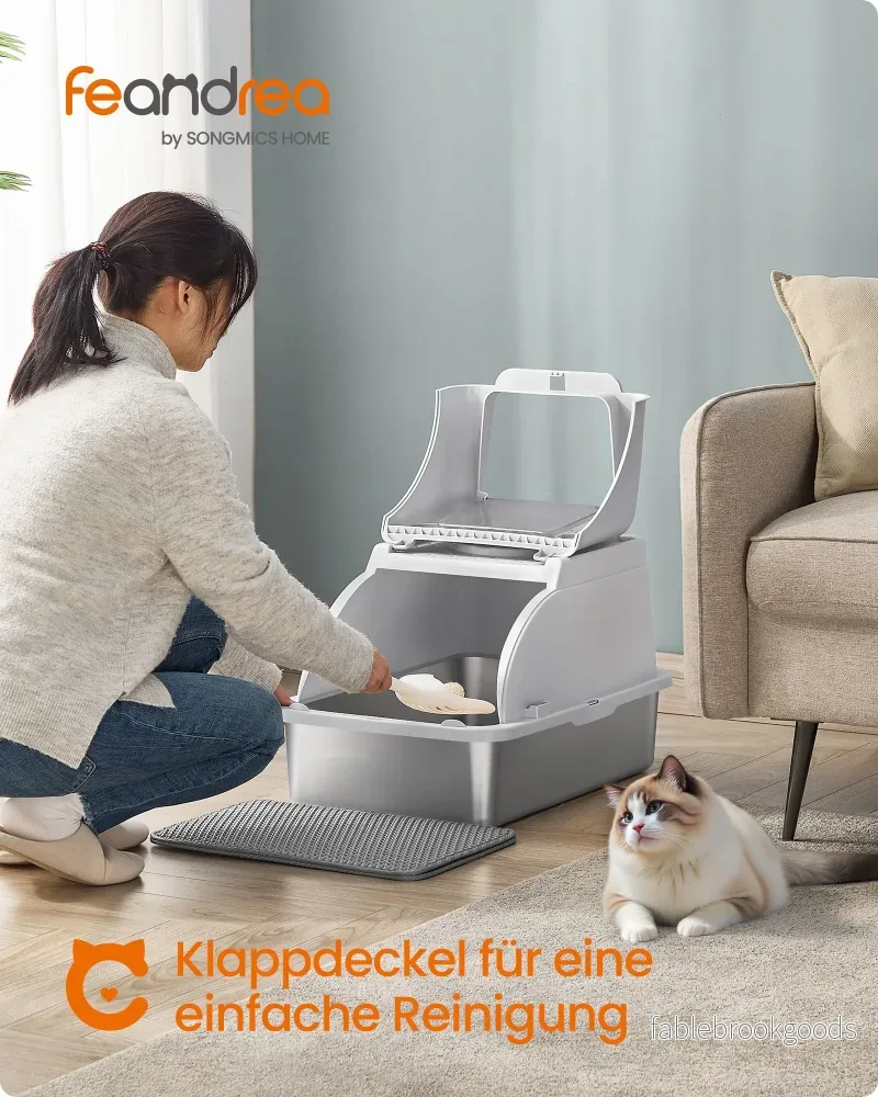 Kattenbak - Van Roestvrij Staal - Met Hoge Rand en Schep - Lichtgrijs - 61 x 40 x 36,5 cm - Bild 2