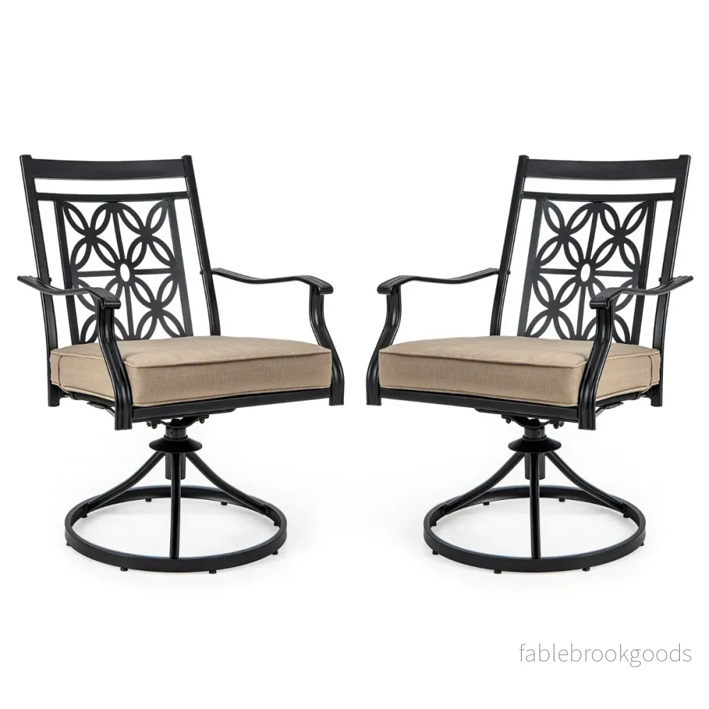 Set – med snurrstolar mjuk klädsel och blommigt ryggstöd för allväder uteplatsstolar – 2 – Svart - Bild 2