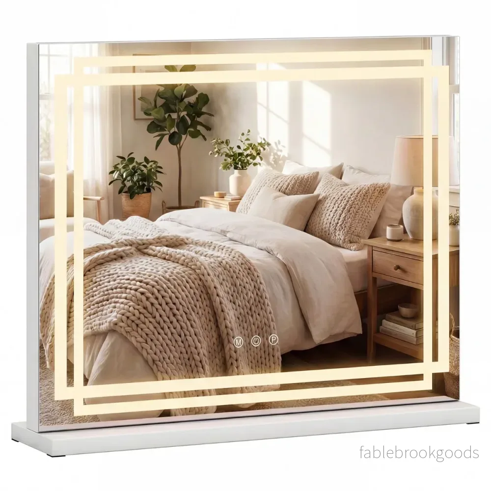 LED upplyst – sminkspegel med färgiga dimbara lägen och Smart touch styrning – 3 58 x 12 x 48 cm – Vit